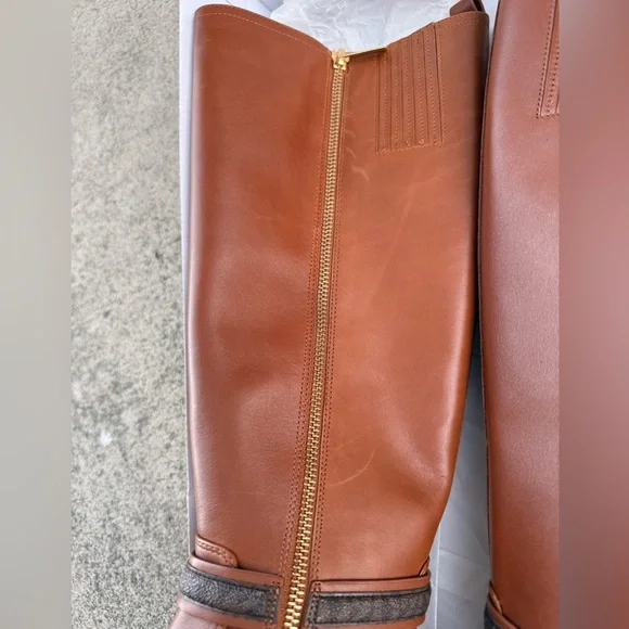 Michael Kors Mindy Leather and Signature Logo Trim Boot over the Knee - Picture 10 of 15